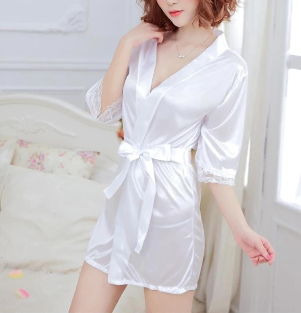 RF368 - Satin Silk Robe with and without lace. (Panty not included)