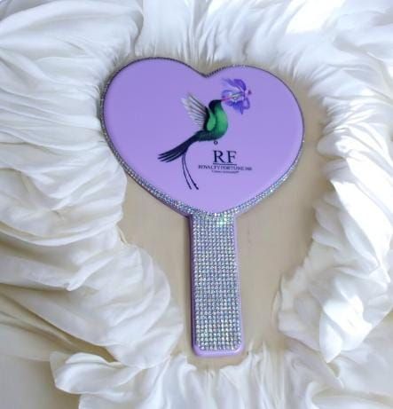 RF368 - Lavender Rhinestone Heart Shape Handle Makeup Mirror .
