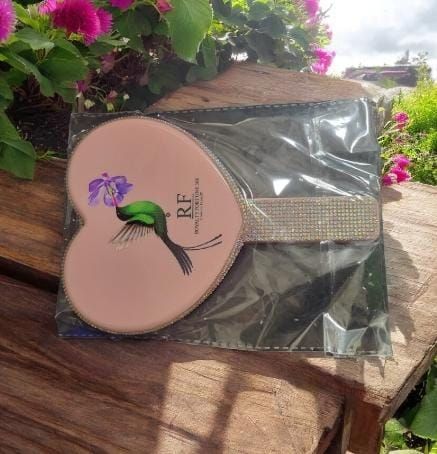 RF368 - Luxury Heart Shape Handheld Mirrow with Rhinestone.