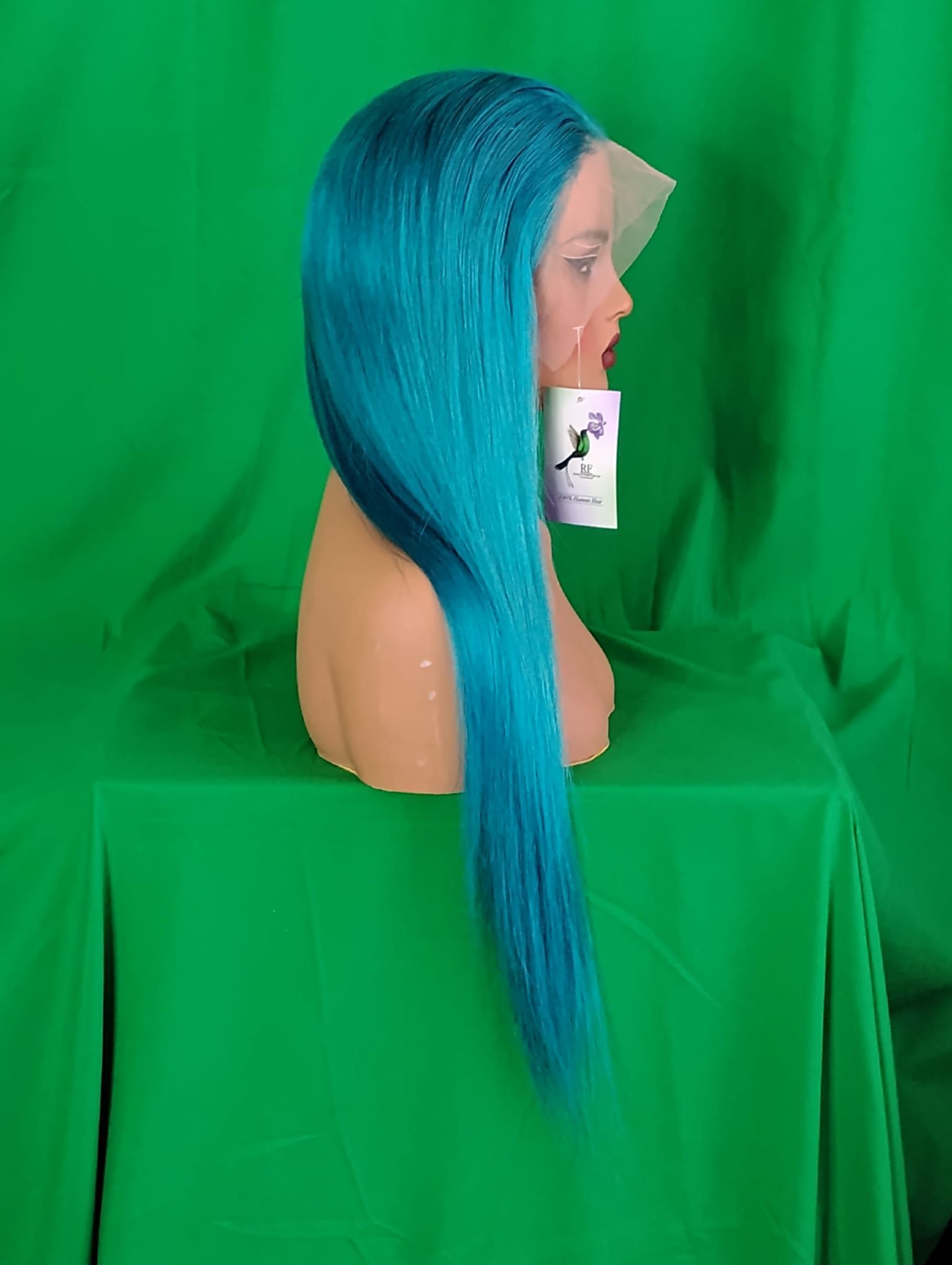 RF368 - 24 Inches 13x4 HD Transparent Lace Wig   Aqua Blue Straight .
