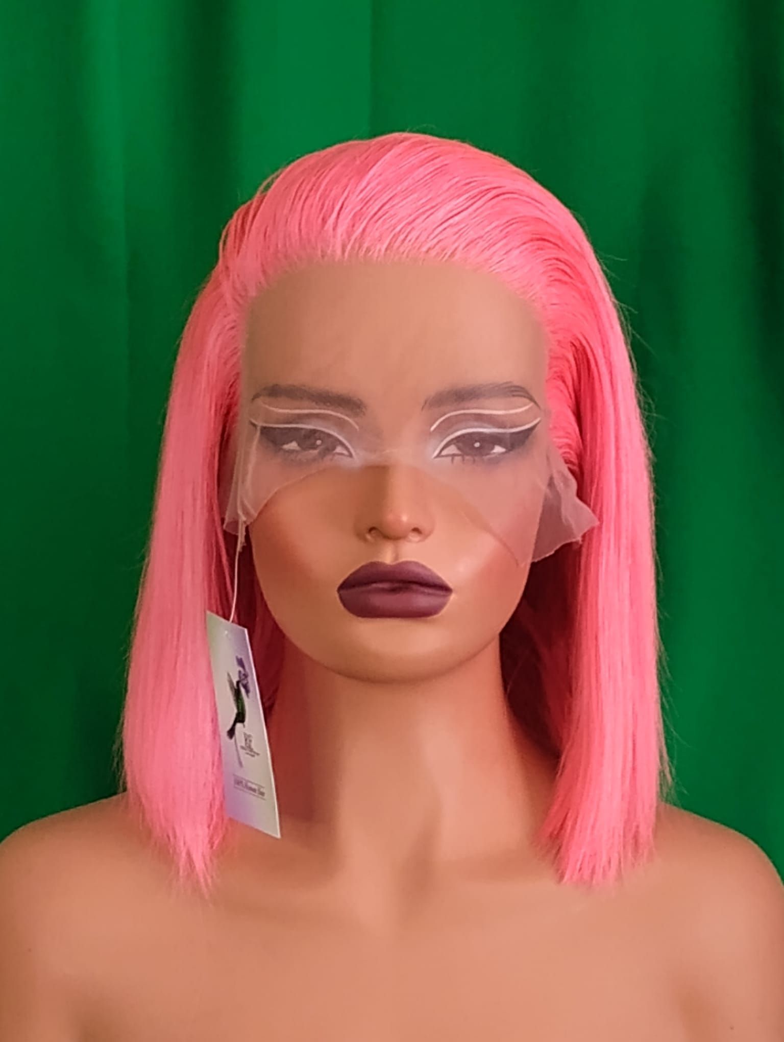RF368 - 12 Inches 13x4 HD Transparent Lace Wig   Light Pink Straight Bob