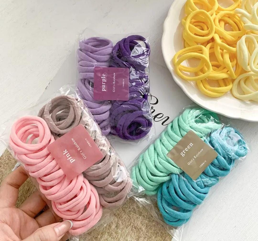 RF368 - 50 Pcs/Pack Mix  Bag Elastic Hair Ties, Elastic Seamless Hair Tie for Women and Girls Daily Wear.
