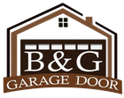 B&G Garage Door logo in brown and white with a stylized garage and house roof icon
