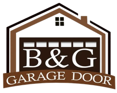 B&G Garage Door logo in brown and white with a stylized garage and house roof icon