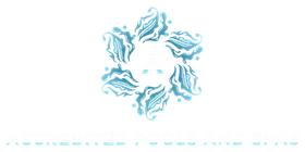 Light blue floral design in a star shape, with text below.