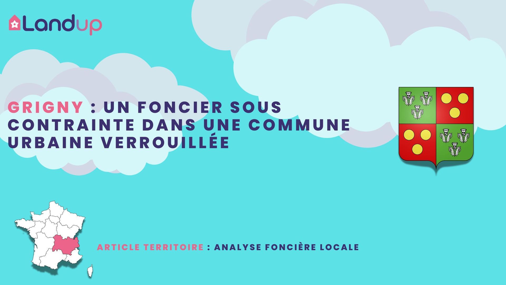Visuel Landup avec le titre de l’article et le blason de la commune de Grigny