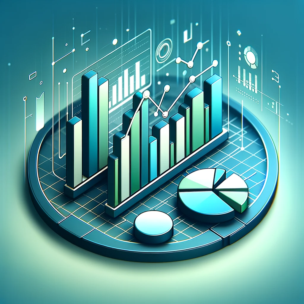 un gráfico de barras y un gráfico de sectores en un círculo representando la ciencia de datos