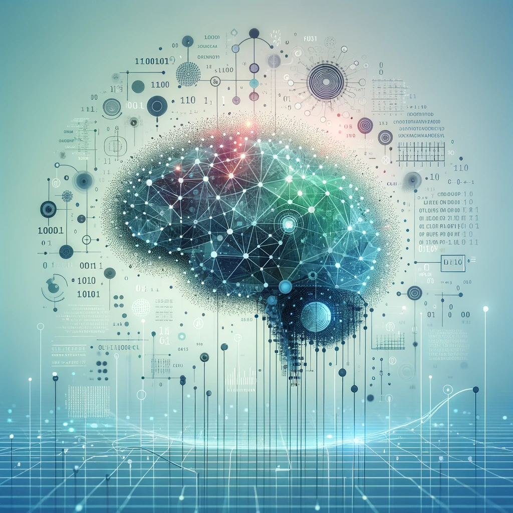 una imagen abstracta de un cerebro rodeado de números y puntos representando Analítica Predictiva