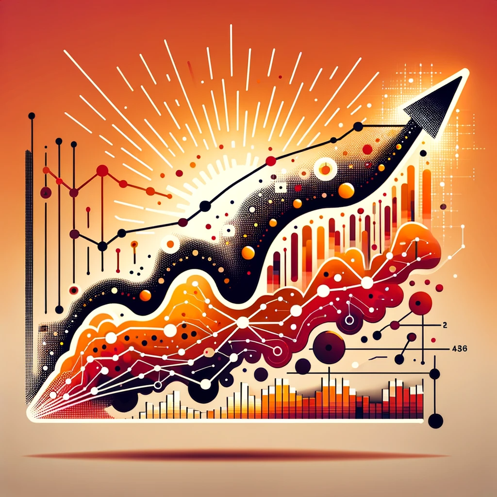 un gráfico colorido con una flecha que apunta hacia arriba representando el aprendizaje automático, específicamente tendencias, y regresiones. 