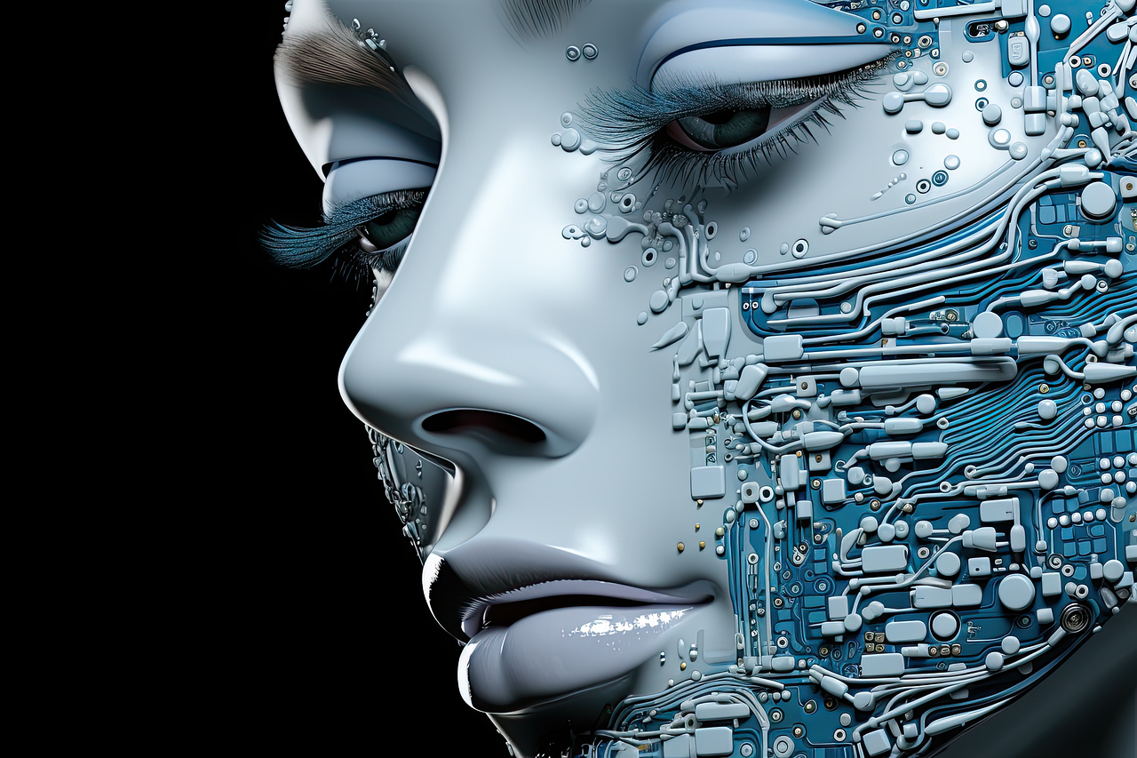 Imagen artística del rostro de la inteligencia artificial o machine learning