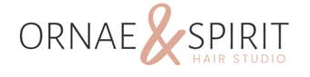 Ornae & Spirit Hair Studio logo in gray and peach text with stylized ampersand