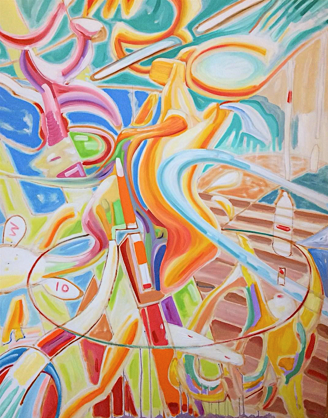 Abstract painting with vibrant colors. . White numbers