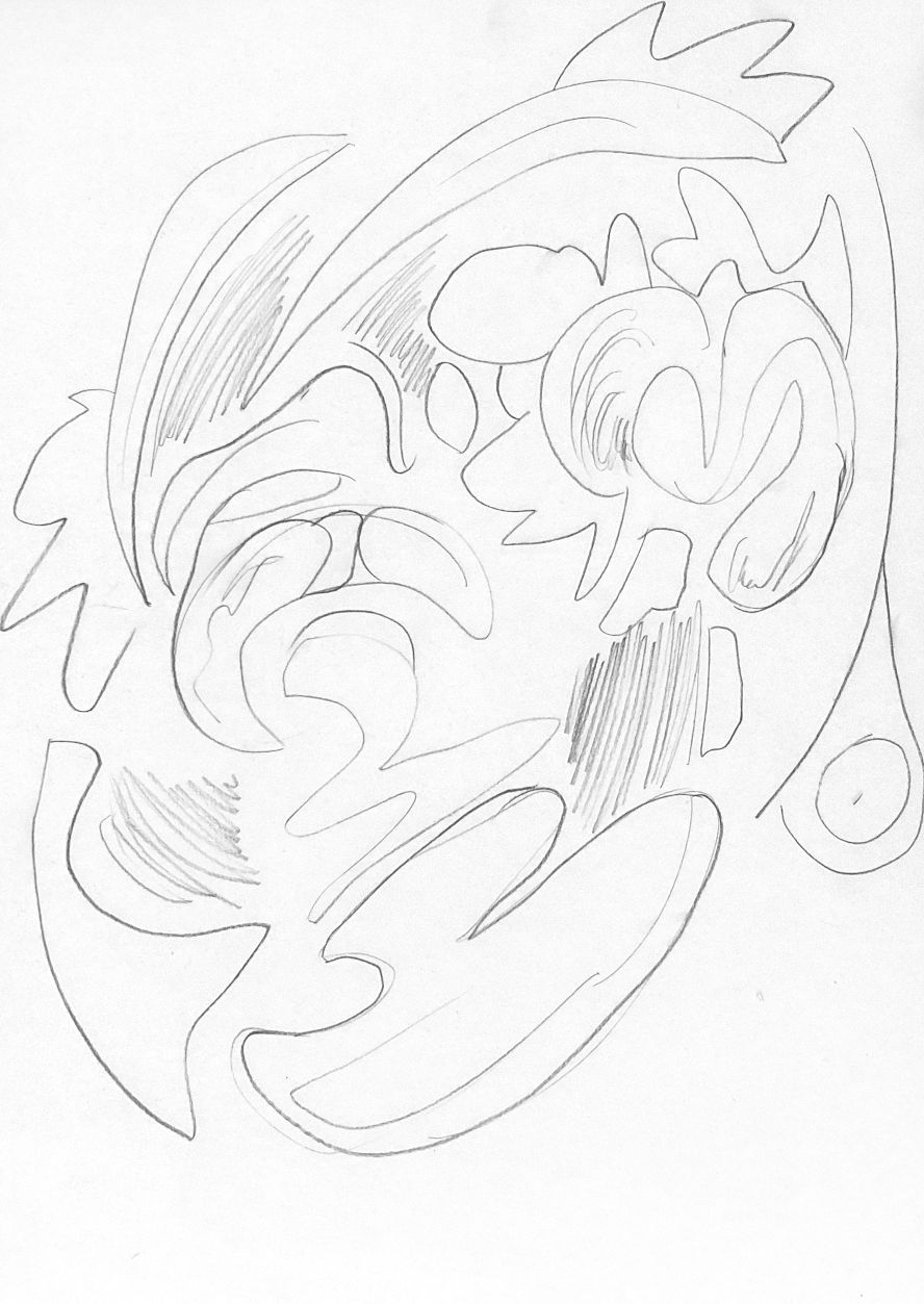 Abstract, swirling shapes with shading, creating an organic design.