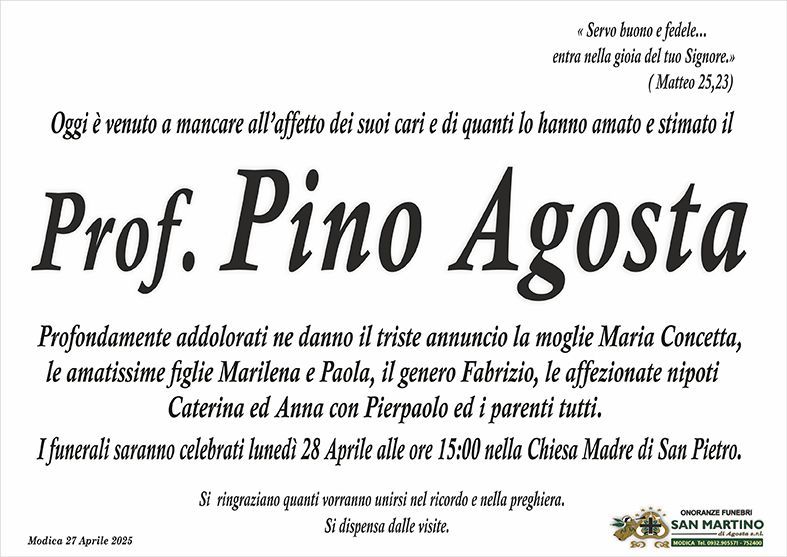 necrologio Prof. Pino Agosta