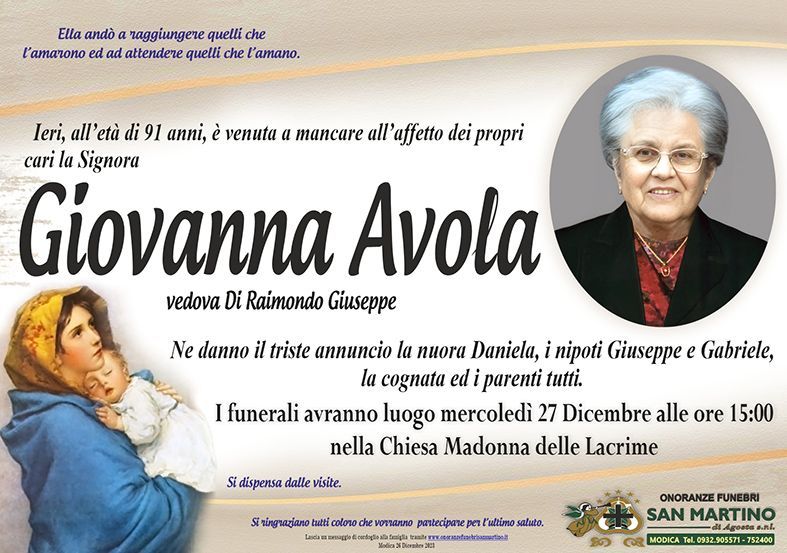 necrologio Giovanna Avola