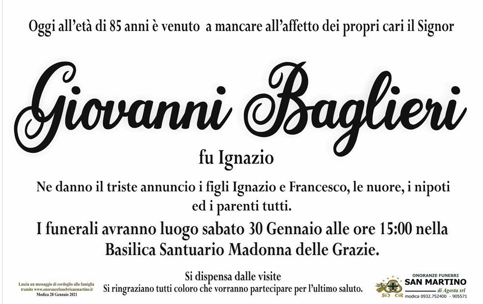 necrologio Giovanni Baglieri
