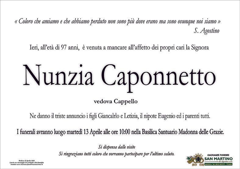 necrologio Nunzia Caponnetto