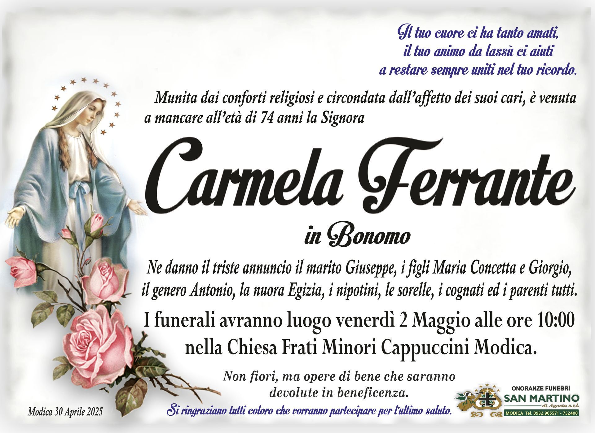 necrologio Carmela Ferrante