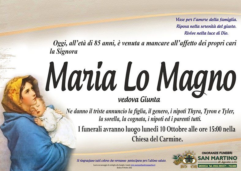 necrologio Maria Lo Magno