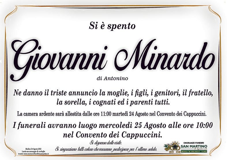necrologio Giovanni Minardo