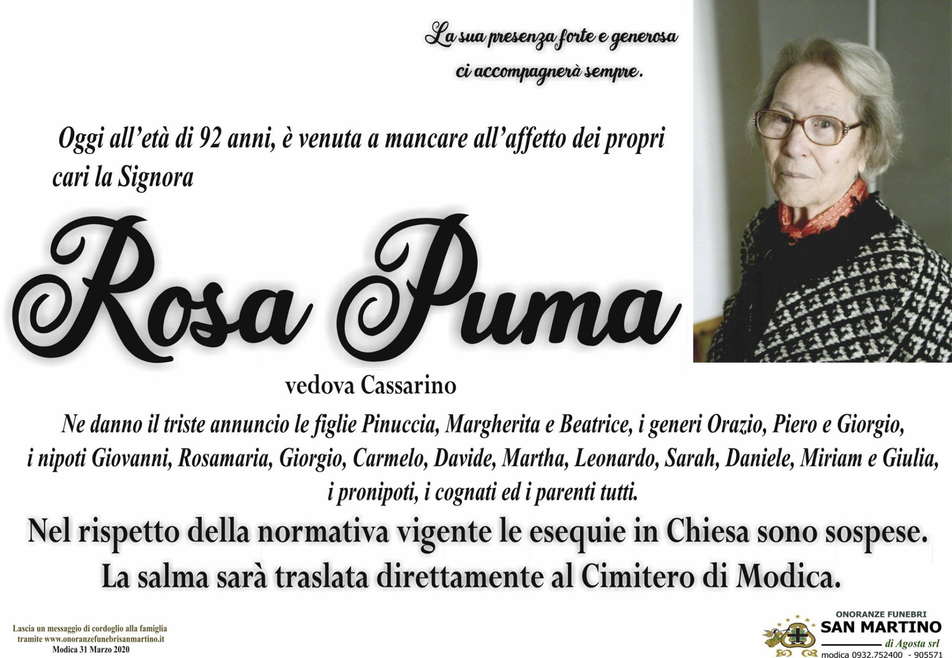 necrologio Rosa Puma