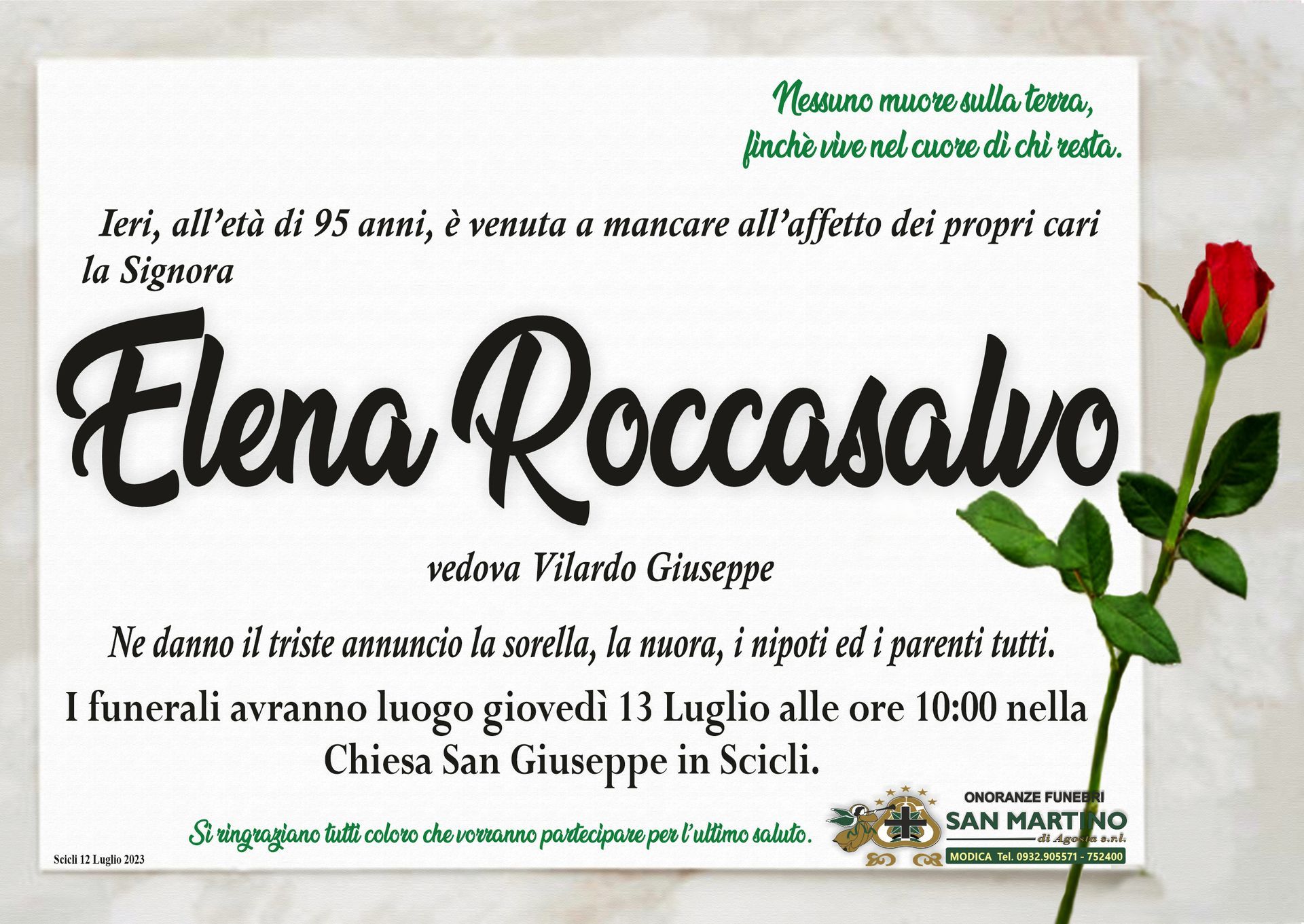 necrologio Elena Roccasalvo