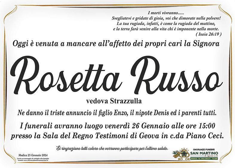 necrologio Rosetta Russo
