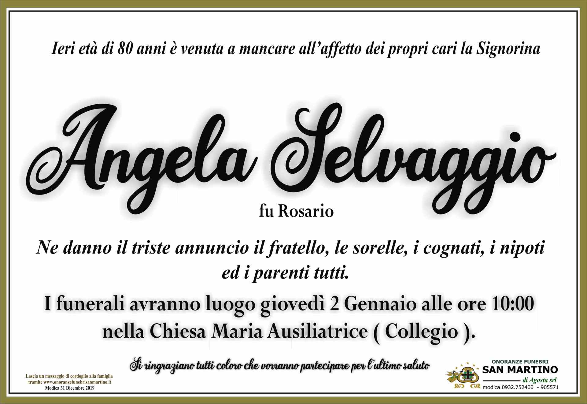 necrologio Angela Selvaggio