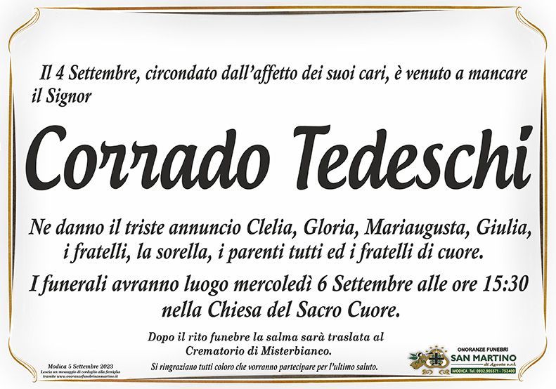 necrologio Corrado Tedesschi