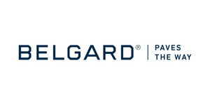 The logo for belgard paves the way is on a white background.