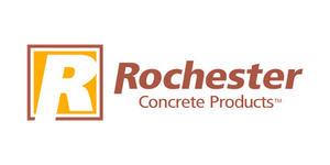 A logo for rochester concrete products on a white background