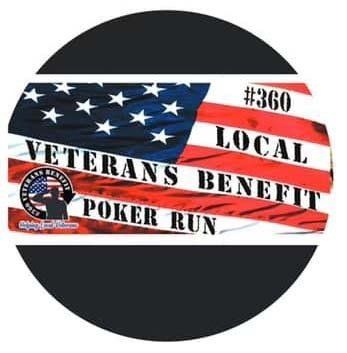 A veteran 's benefit poker run logo with an american flag on it.