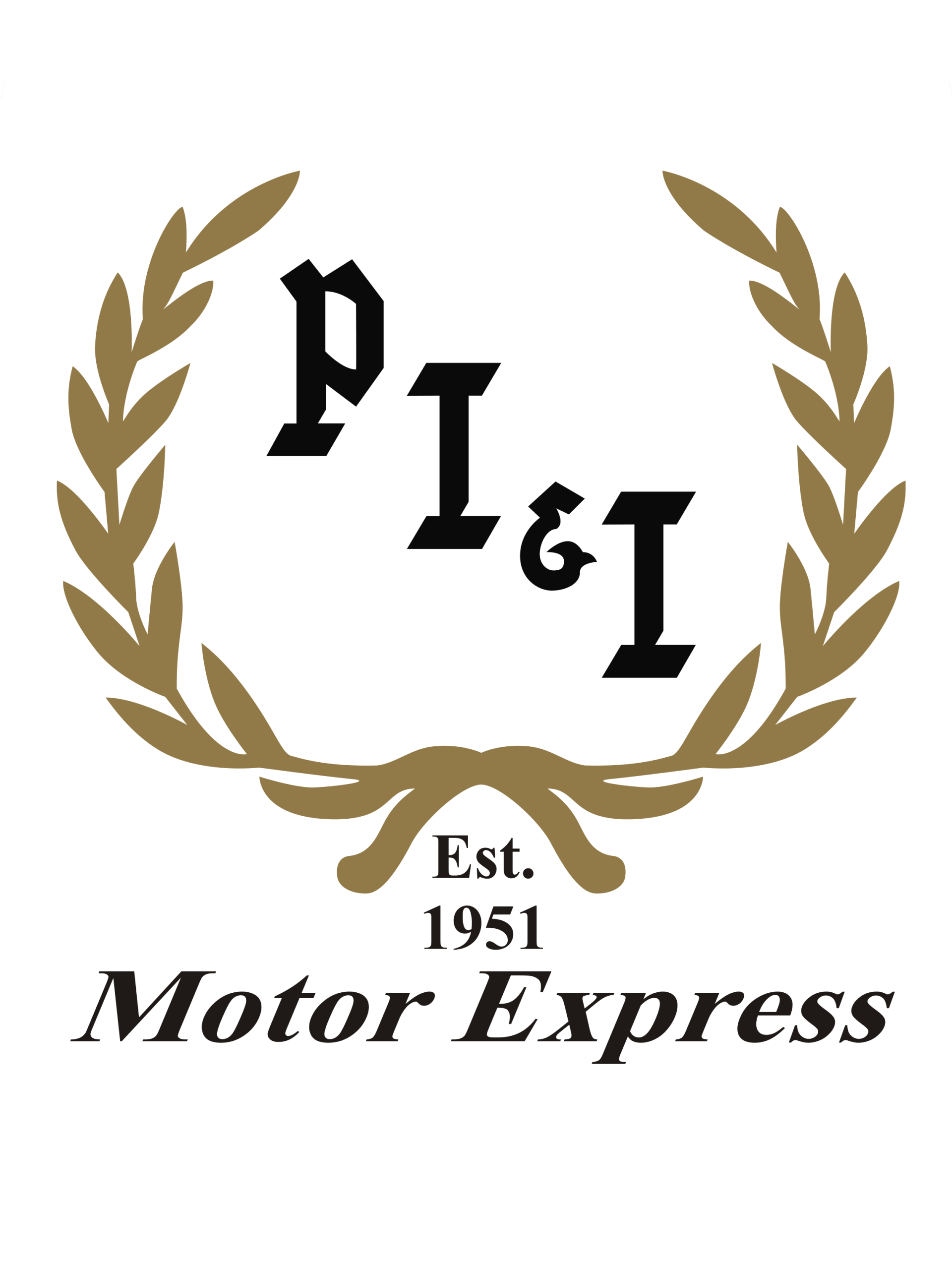 A logo for pigi motor express with a laurel wreath
