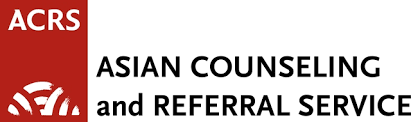 Logo for Asian Counseling and Referral Service (ACRS), featuring text to the right of a red box with white text and symbol.
