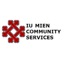 Logo for Iu Mien Community Services featuring a red, traditional cross-stitch pattern next to the organization's name.