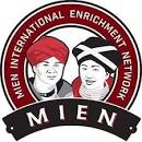Logo for Mien International Enrichment Network featuring two people in traditional Mien headdresses inside a dark red circle.