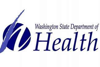 The Washington State Department of Health logo, featuring a dark blue stylized brushstroke inside a circle.