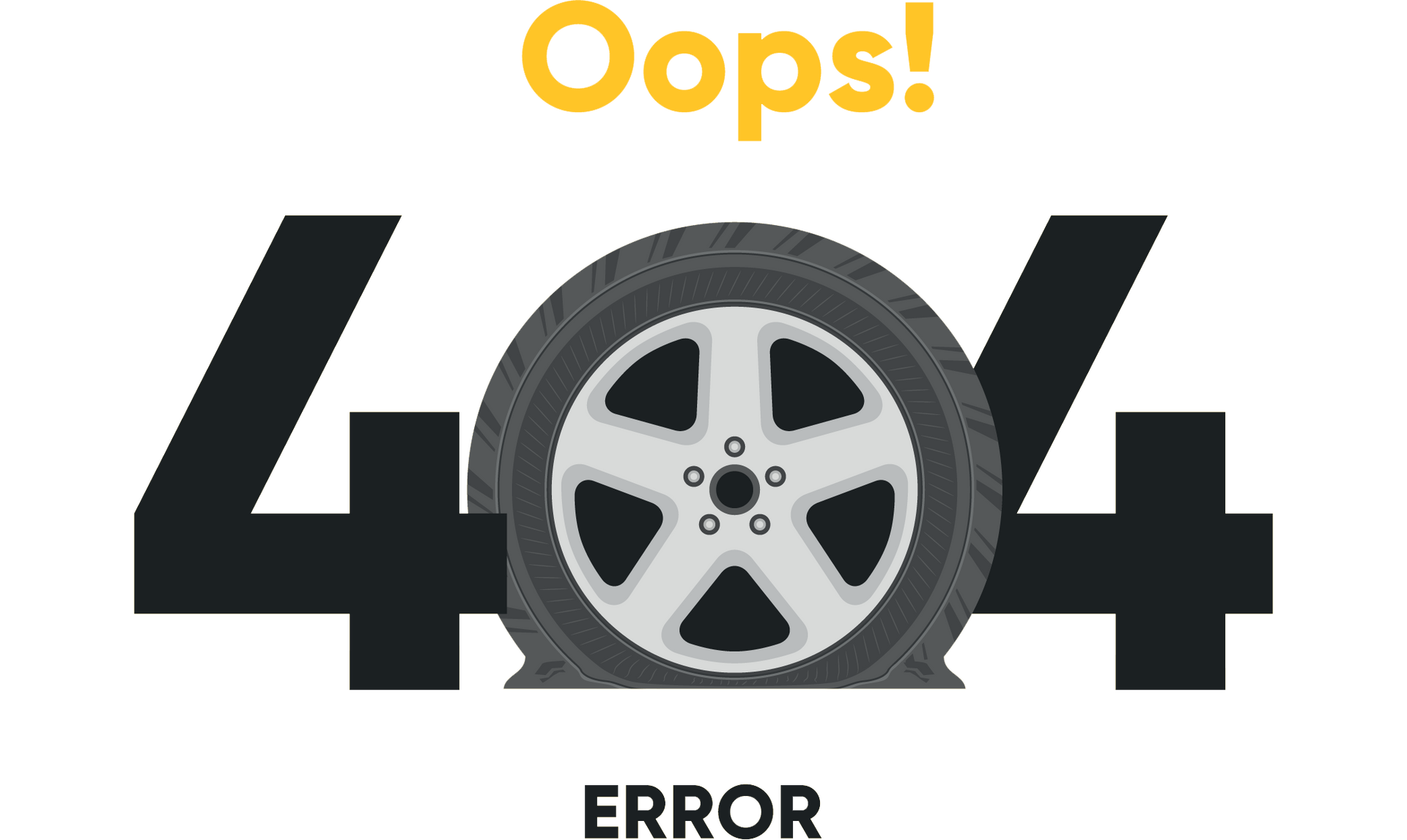 A tire with a hole in it that says 404 error.