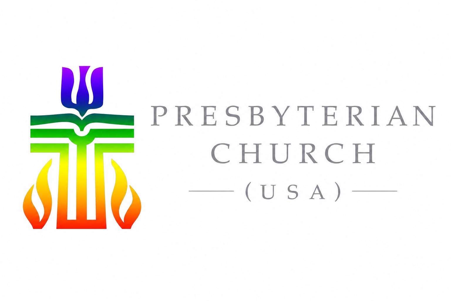 Presbyterian Church (USA) logo with a multicolor cross and gray text on white background