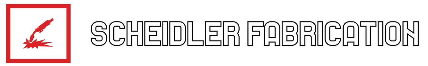 Logo of Scheidler Fabrication, featuring a red box with a stylized feather.