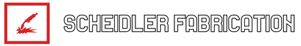 Logo of Scheidler Fabrication, featuring a red box with a stylized feather.