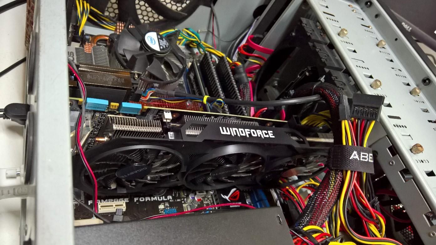 PC Interior: Graphics Card, CPU Cooler, Power Supply Cables Visible — Tech Aid In Moffat Beach, QLD