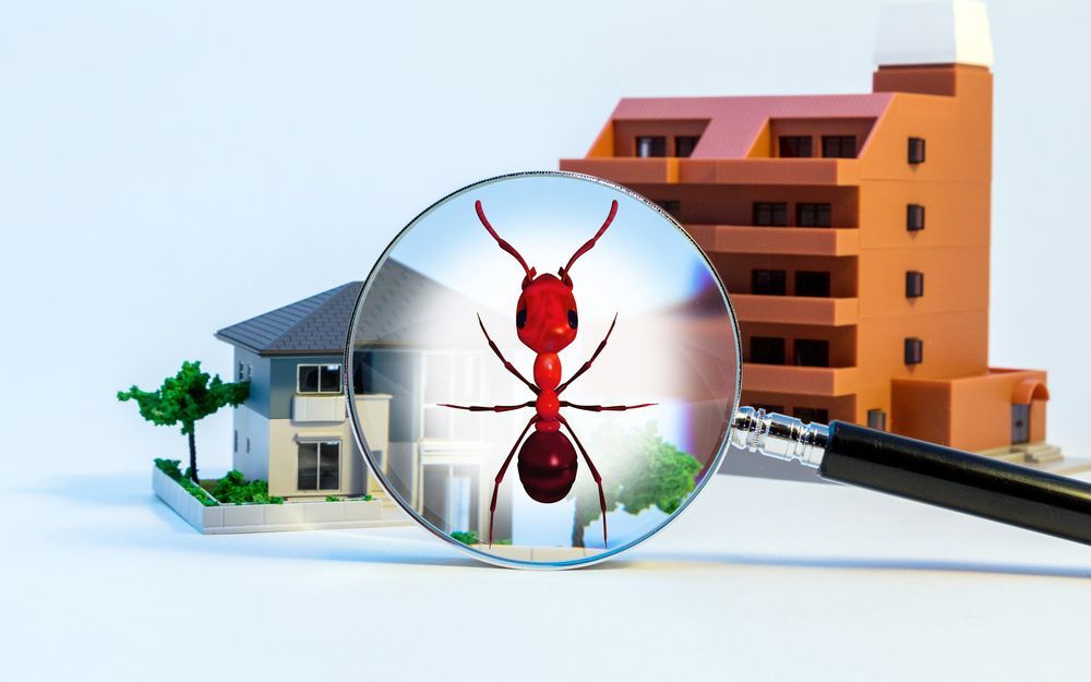 An Ant Is Being Examined Through A Magnifying Glass In Front Of A House — ASAP Pest Control in Mount Gravatt, QLD