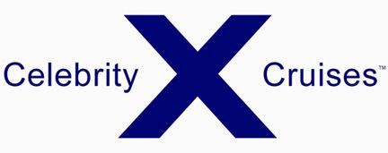 The logo for celebrity cruises is a blue x on a white background.