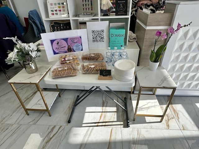 A table with a bowl of food on it in a store
