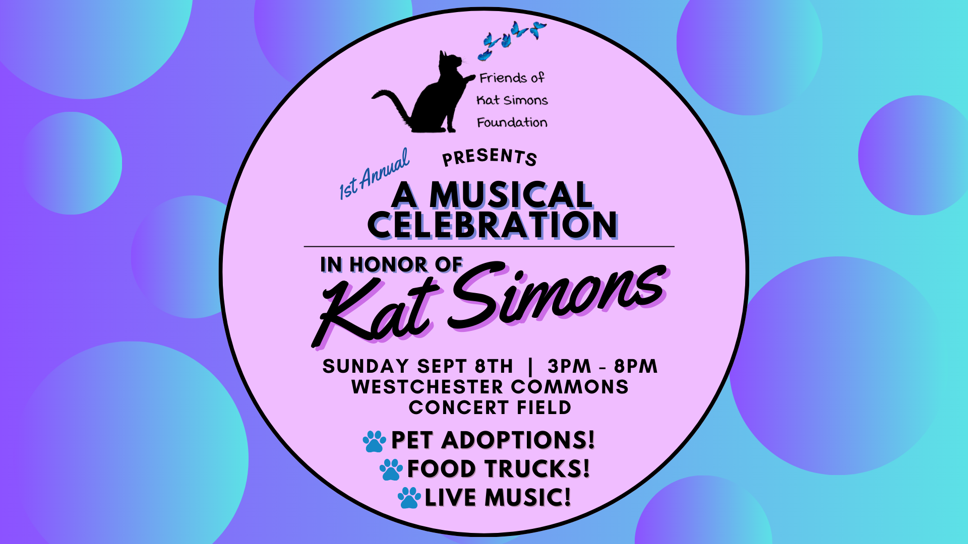 An advertisement for a musical celebration in honor of kat simons