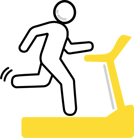 Person running on a yellow treadmill.
