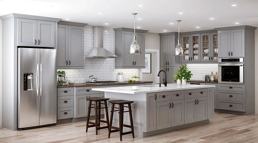 grey kitchen with island