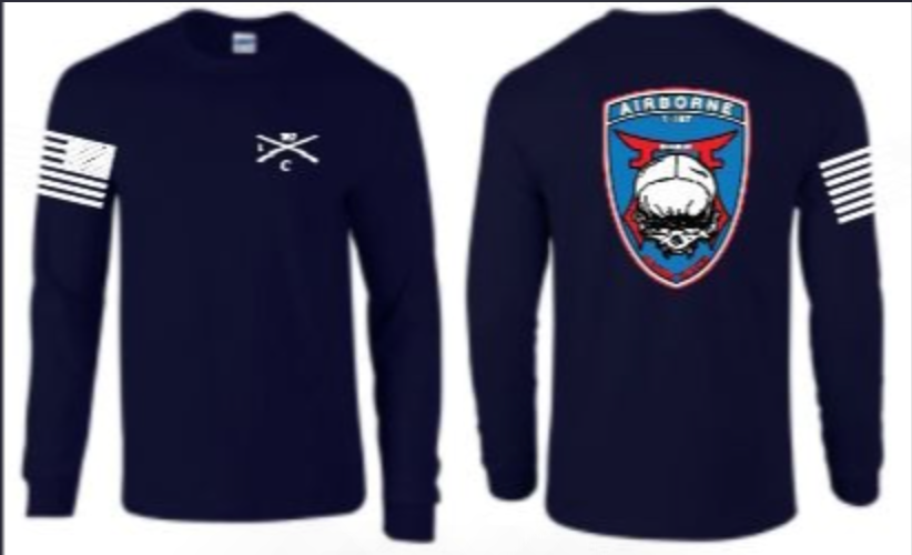 The front and back of a long sleeve shirt with the word airborne on it