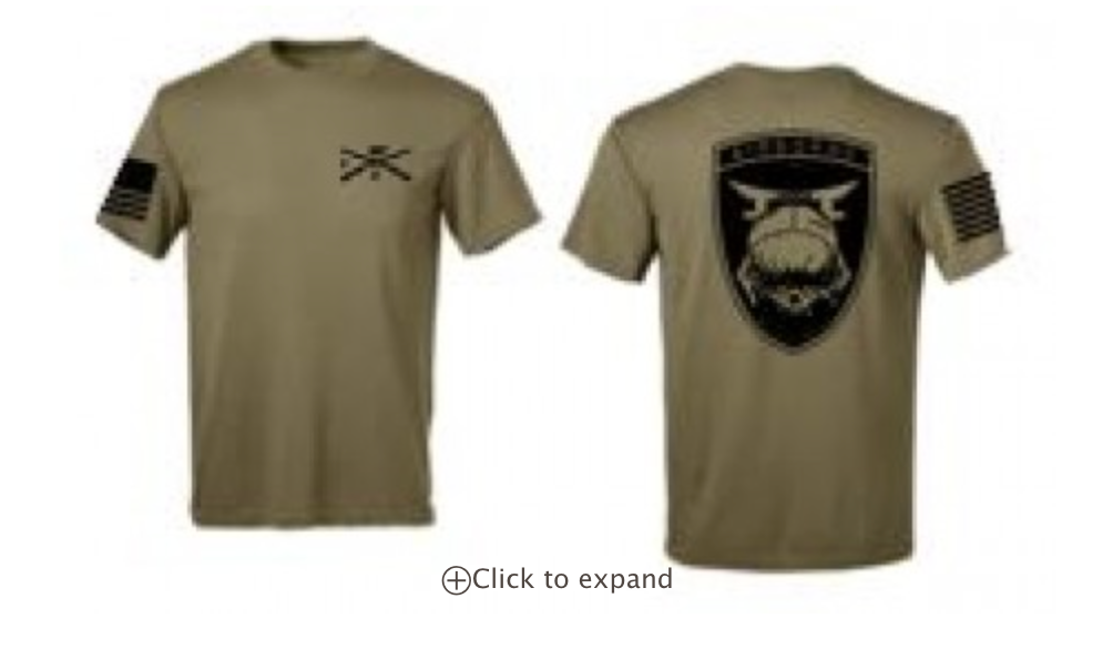 The front and back of a t-shirt with a shield on it